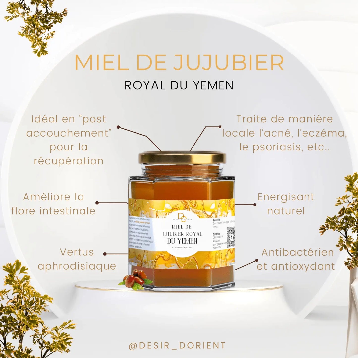 Miel de Sidr Jujubier royal Yemen pot 250g certifié CETAM – Désir d'Orient