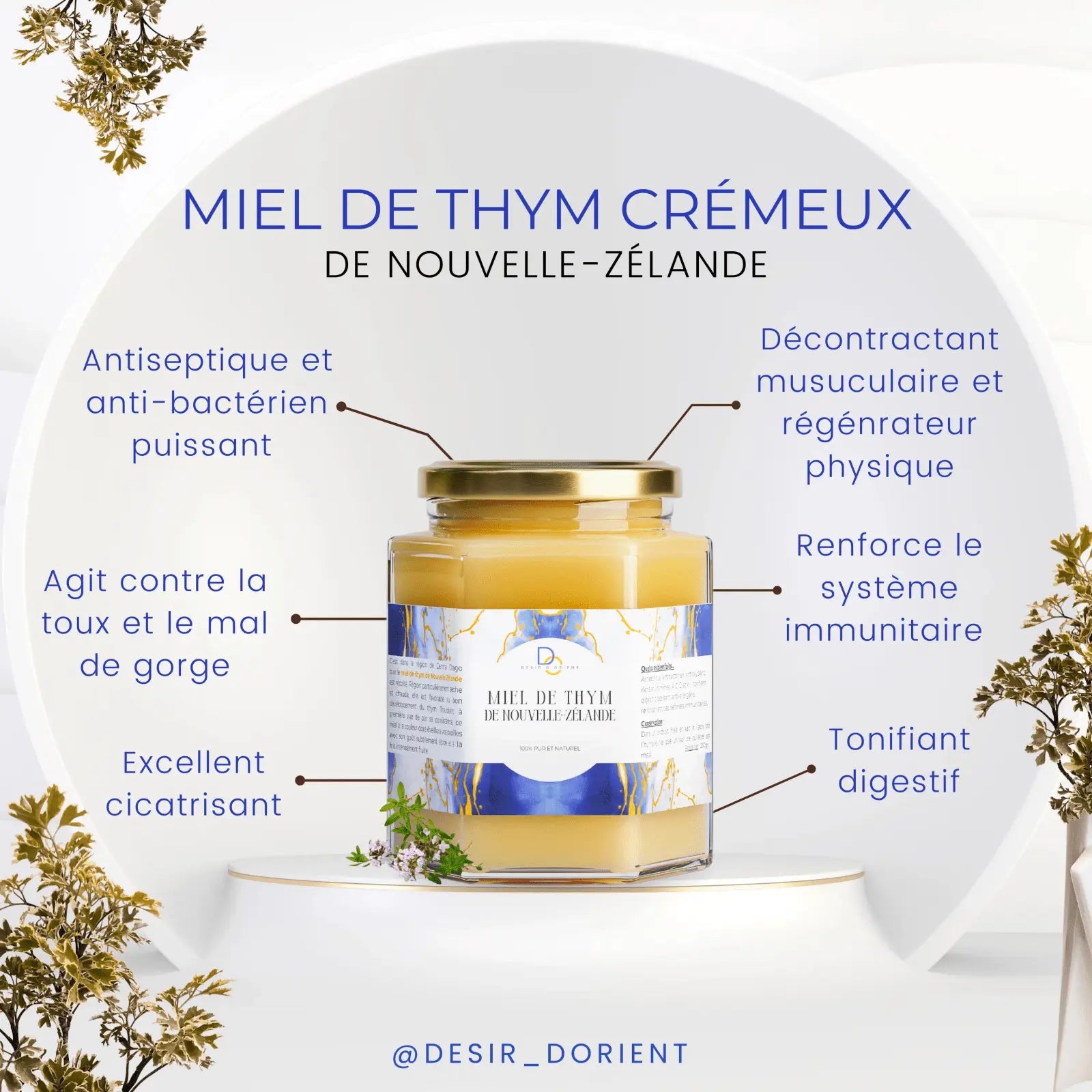 Miel de thym Nouvelle-Zelande pot certifie CETAM - Desir d'Orient